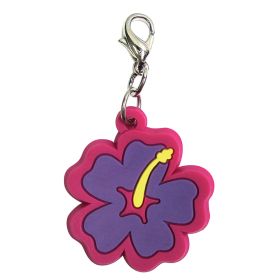 Soft PVC Rubber Hibiscus Charms (Color: Purple w/Pink Trim, size: 1" diameter)